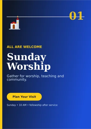 Editorial Church Service Ceremony Poster — editable blue religious event template, a4 print