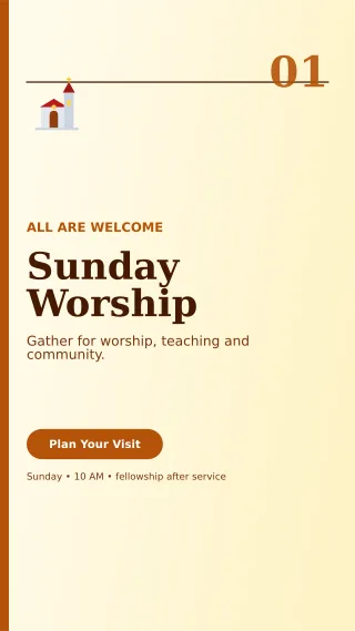 Editorial Church Service Mobile Invite — editable white religious event template, story / reel