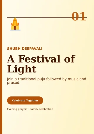 Editorial Diwali Puja Ceremony Poster — editable white religious event template, a4 print