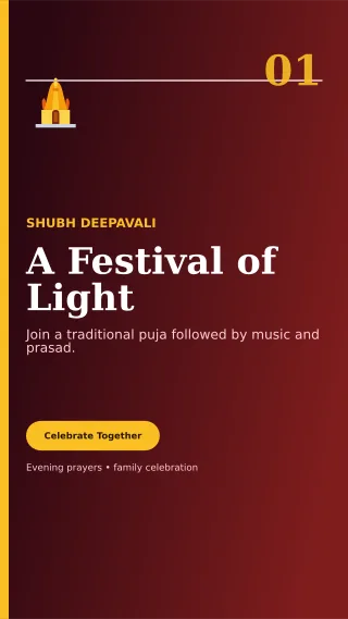 Editorial Diwali Puja Mobile Invite — editable black religious event template, story / reel