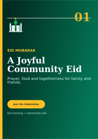 Editorial Eid Gathering Ceremony Poster — editable black religious event template, a4 print