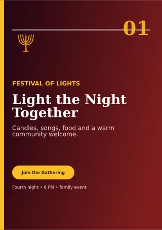 Editorial Hanukkah Gathering Ceremony Poster — editable black religious event template, a4 print