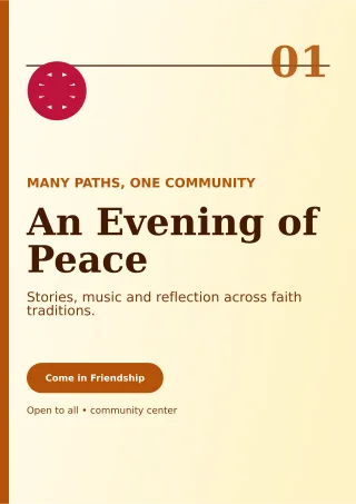 Editorial Interfaith Gathering Ceremony Poster — editable white religious event template, a4 print