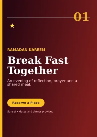 Editorial Ramadan Iftar Ceremony Poster — editable black religious event template, a4 print