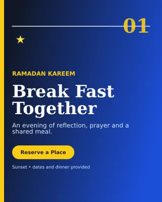 Editorial Ramadan Iftar Invitation — editable blue religious event template, instagram portrait