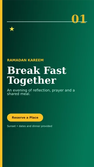 Editorial Ramadan Iftar Mobile Invite — editable black religious event template, story / reel