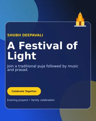 Glass Diwali Puja Invitation — editable blue religious event template, instagram portrait