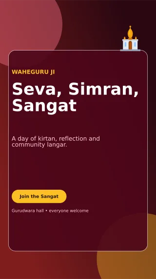 Glass Gurpurab Langar Mobile Invite — editable black religious event template, story / reel