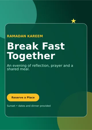 Glass Ramadan Iftar Ceremony Poster — editable black religious event template, a4 print
