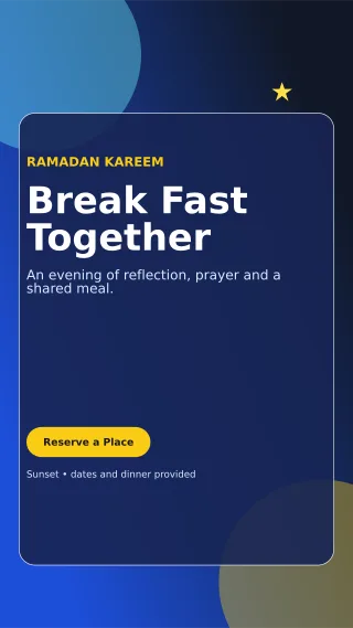 Glass Ramadan Iftar Mobile Invite — editable blue religious event template, story / reel