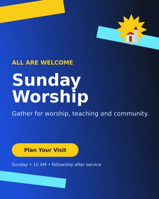 Kinetic Church Service Invitation — editable blue religious event template, instagram portrait