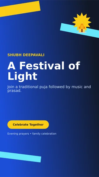 Kinetic Diwali Puja Mobile Invite — editable blue religious event template, story / reel
