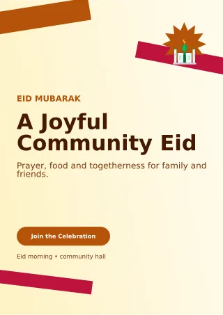 Kinetic Eid Gathering Ceremony Poster — editable white religious event template, a4 print