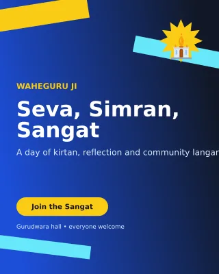 Kinetic Gurpurab Langar Invitation — editable blue religious event template, instagram portrait