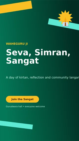 Kinetic Gurpurab Langar Mobile Invite — editable black religious event template, story / reel