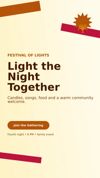 Kinetic Hanukkah Gathering Mobile Invite — editable white religious event template, story / reel