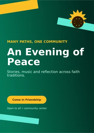 Kinetic Interfaith Gathering Ceremony Poster — editable black religious event template, a4 print