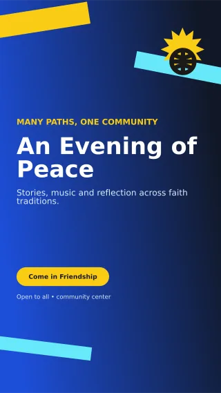 Kinetic Interfaith Gathering Mobile Invite — editable blue religious event template, story / reel