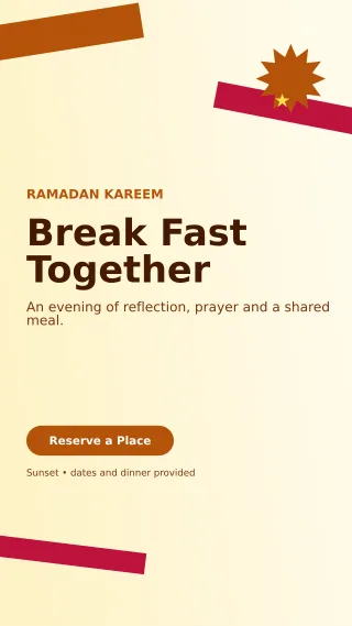 Kinetic Ramadan Iftar Mobile Invite — editable white religious event template, story / reel
