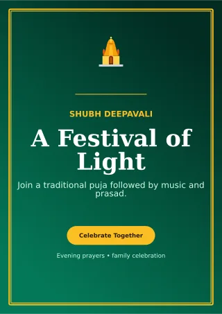 Luxe Diwali Puja Ceremony Poster — editable black religious event template, a4 print