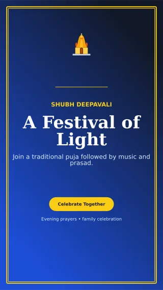 Luxe Diwali Puja Mobile Invite — editable blue religious event template, story / reel