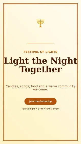 Luxe Hanukkah Gathering Mobile Invite — editable white religious event template, story / reel