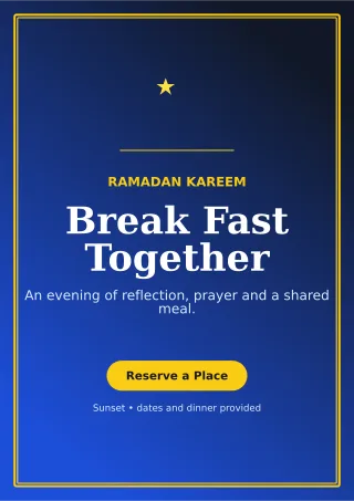 Luxe Ramadan Iftar Ceremony Poster — editable blue religious event template, a4 print