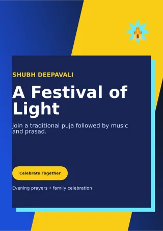Neo Diwali Puja Ceremony Poster — editable blue religious event template, a4 print