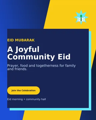 Neo Eid Gathering Invitation — editable blue religious event template, instagram portrait