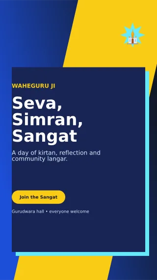 Neo Gurpurab Langar Mobile Invite — editable blue religious event template, story / reel