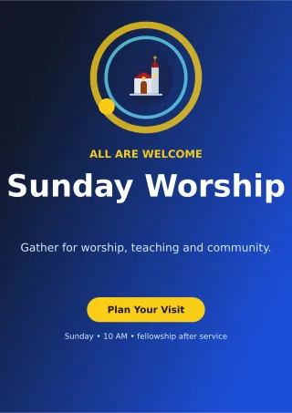 Orbit Church Service Ceremony Poster — editable blue religious event template, a4 print