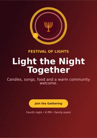 Orbit Hanukkah Gathering Ceremony Poster — editable black religious event template, a4 print