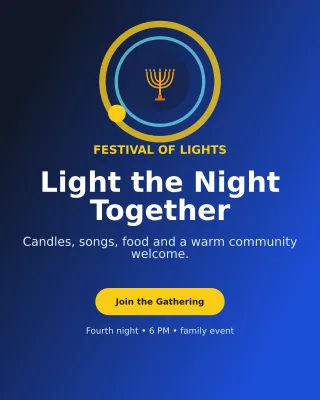 Orbit Hanukkah Gathering Invitation — editable blue religious event template, instagram portrait