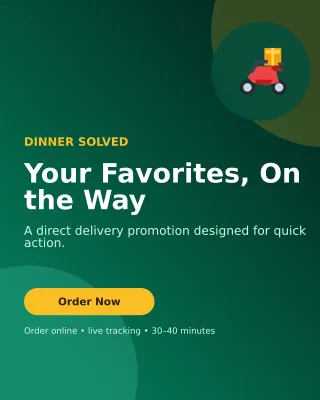 Aurora Food Delivery Offer Poster — editable black restaurant template, instagram portrait