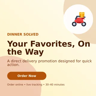 Aurora Food Delivery Social Post — editable white restaurant template, instagram post