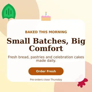 Botanical Bakery Promotion Social Post — editable white restaurant template, instagram post