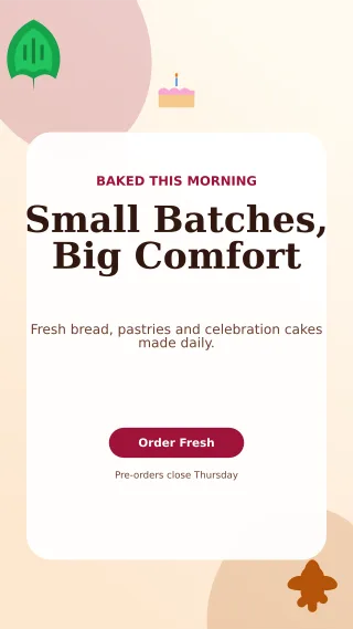 Botanical Bakery Promotion Story — editable white restaurant template, story / reel