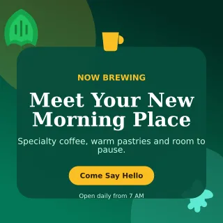 Botanical Cafe Opening Social Post — editable black restaurant template, instagram post