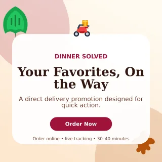 Botanical Food Delivery Social Post — editable white restaurant template, instagram post