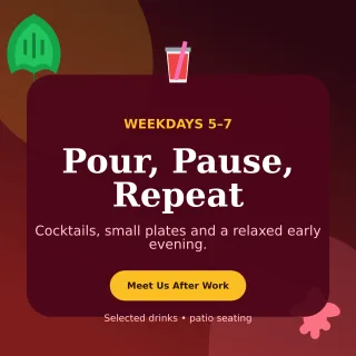 Botanical Happy Hour Social Post — editable black restaurant template, instagram post