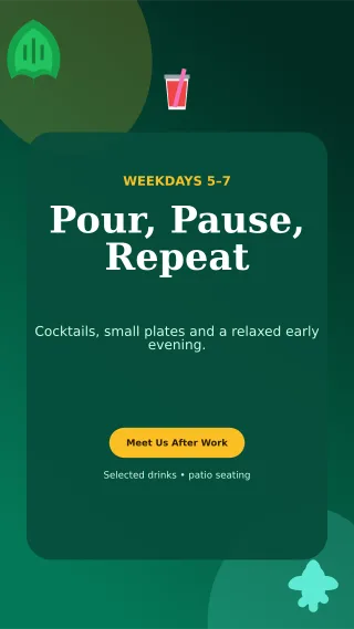 Botanical Happy Hour Story — editable black restaurant template, story / reel