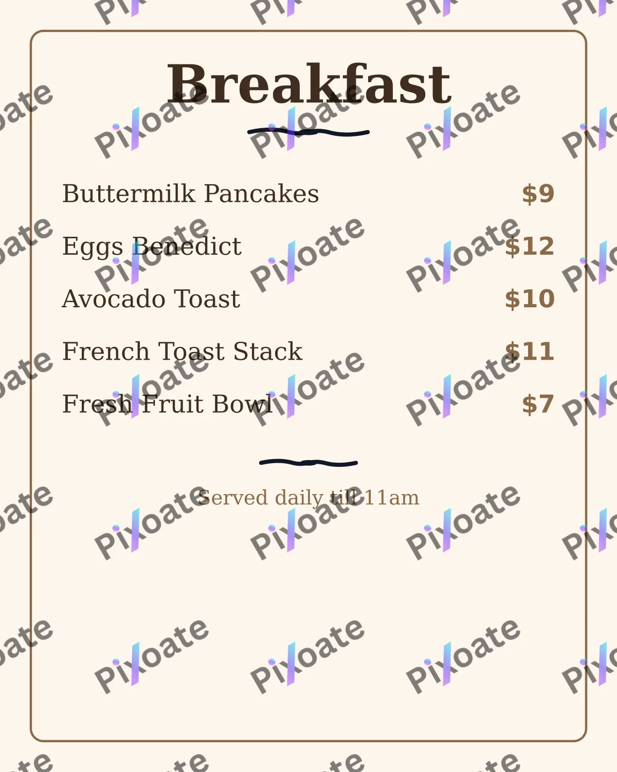 Breakfast Menu Breakfast Menu — editable white restaurant template, instagram portrait