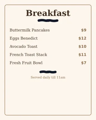 Breakfast Menu — editable white restaurant template, instagram portrait