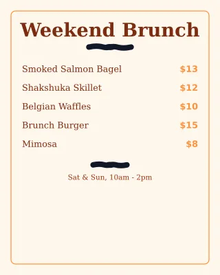Brunch Menu — editable white restaurant template, instagram portrait