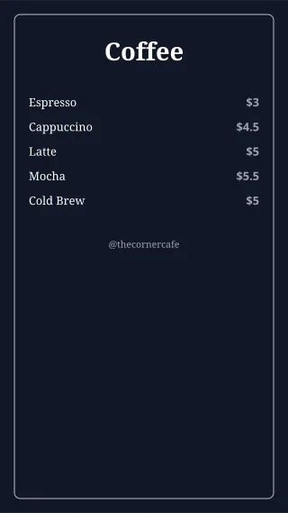 Cafe Menu — editable blue restaurant template, story / reel