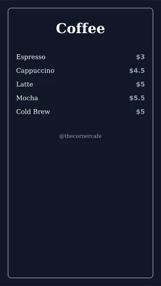 Cafe Menu — editable blue restaurant template, story / reel