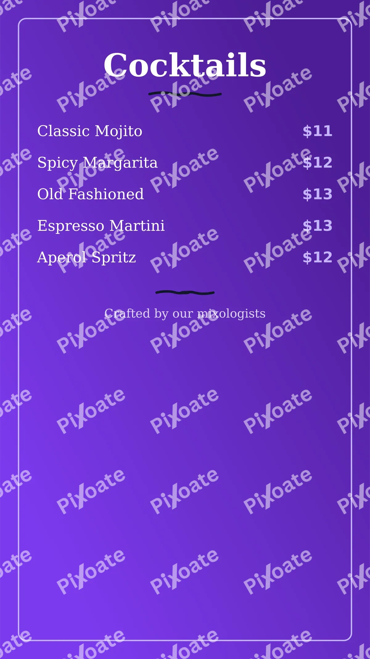 Cocktail Menu Cocktail Menu — editable purple restaurant template, story / reel
