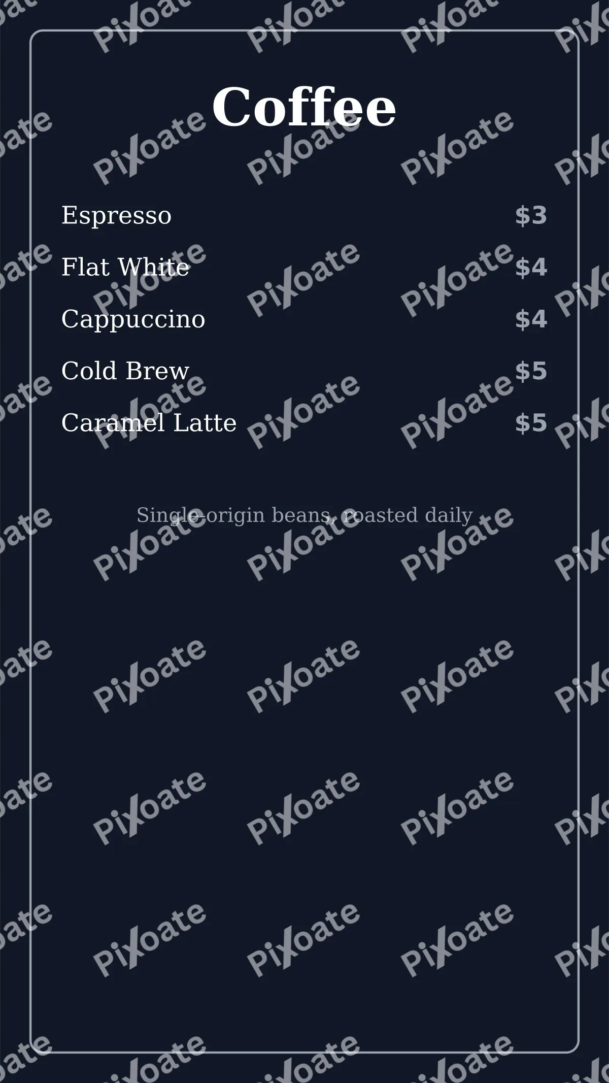 Coffee Menu Coffee Menu — editable blue restaurant template, story / reel