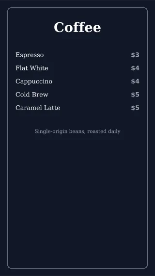 Coffee Menu — editable blue restaurant template, story / reel