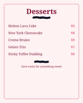 Dessert Menu — editable white restaurant template, instagram portrait